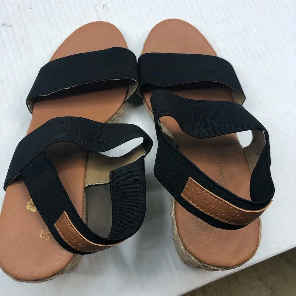 Tommy Bahama Wedges Womens 10 Sakura Elastic Espadrille Sandals Shoes Black